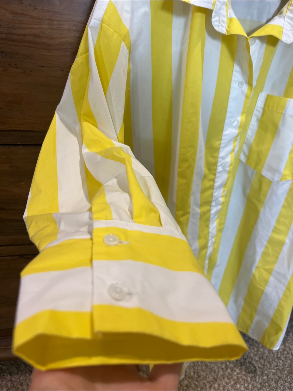 Cabana Yellow and White Vertical Stripe Button-Up Cover Up Dress/Fishing Shirt - Picture 3 of 10
